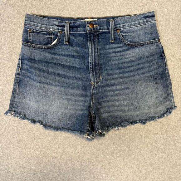 Madewell Women's Size 31 The Perfect Jean Shorts Blue Cut Off Distressed Hem - Picture 1 of 10